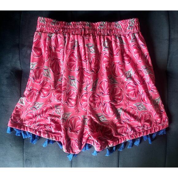 Simply Southern Seashell Shorts Pull On Pink w/ Blue Tassels Pockets - Size S/M - Picture 3 of 3